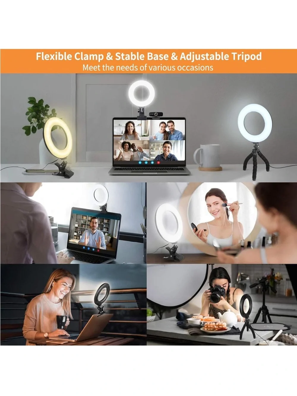 LED Ring Light Tripod Clip USB Selfie TikTok Makeup Video Photography 6.3”